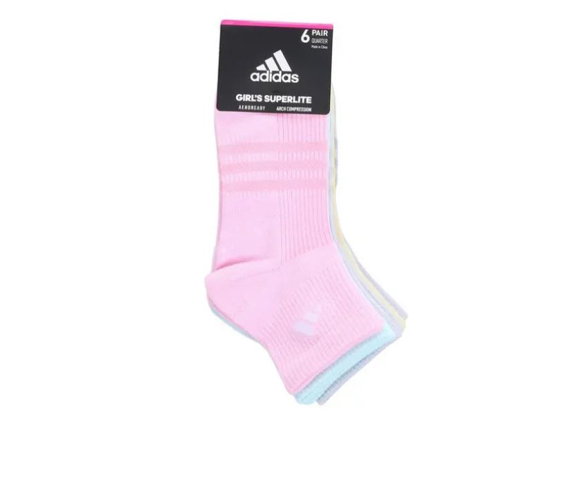 Adidas Girls 6 Pack Superlite Quarter Socks