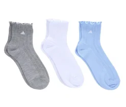 Adidas 3 Pack Womens Ruffle Quarter Socks