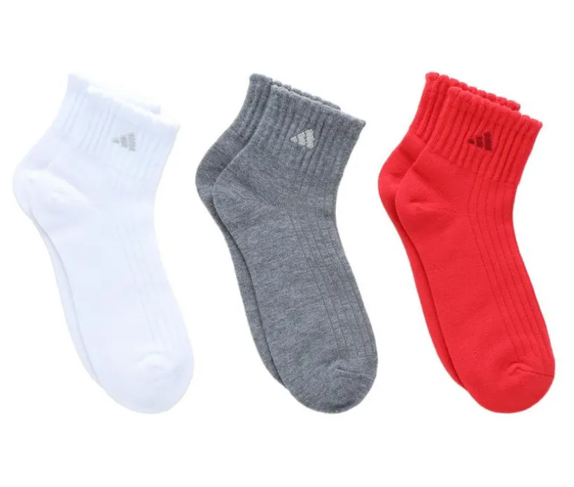 Adidas 3 Pack Womens Sport Fashion Ruffle Quarter Socks