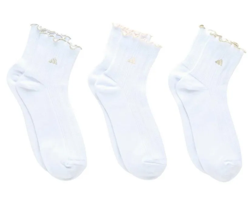 Adidas 3 Pack Womens Sport Fashion Ruffle Quarter Socks