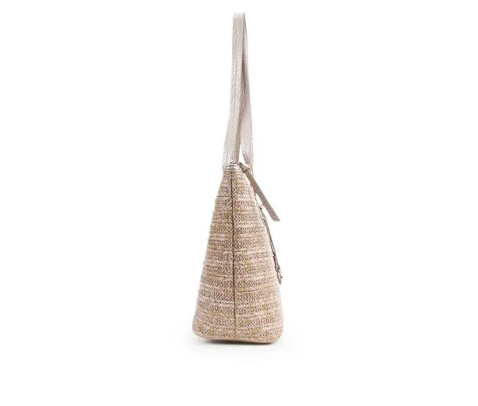 Bueno Of California Straw Top Zip Tote Handbag