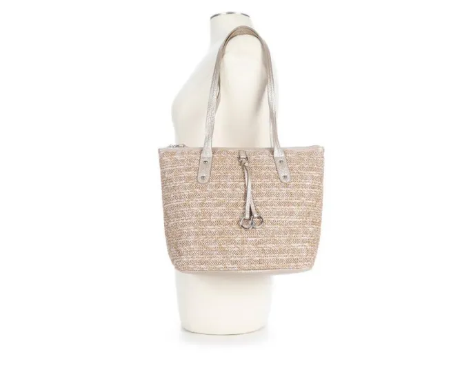 Bueno Of California Straw Top Zip Tote Handbag