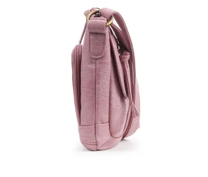 Bueno Of California Waxy Croc Flap Crossbody Handbag