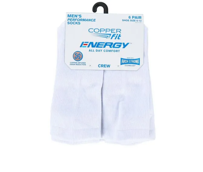 Copper Fit 6 Pack Men's Energy Crew Socks