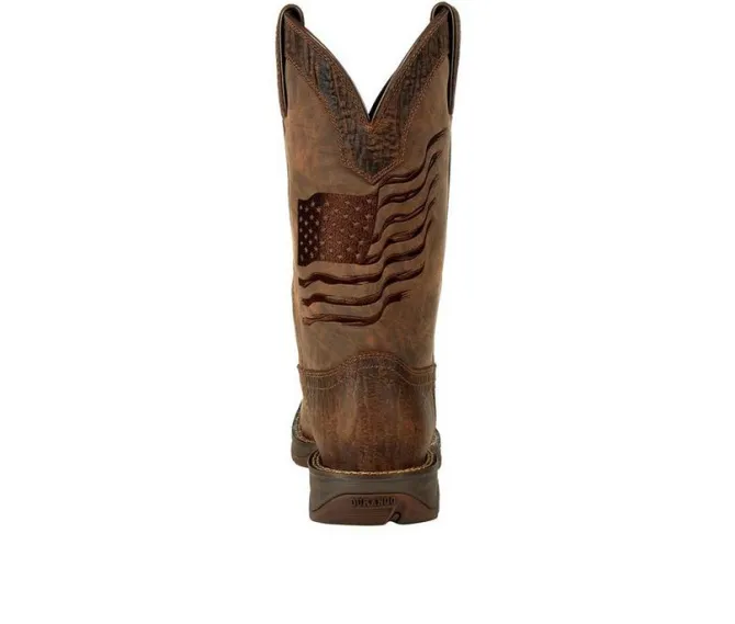 Men's Durango Rebel Brown Distressed Flag Embroidery Western Boots