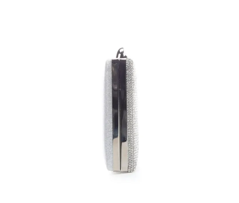Vanessa Silver Glitter Clutch With Strap