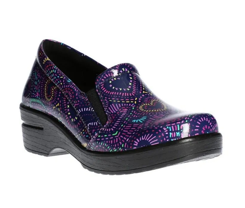 Women's Easy Works by Easy Street Leeza Purple Hearts Slip-Resistant Clogs