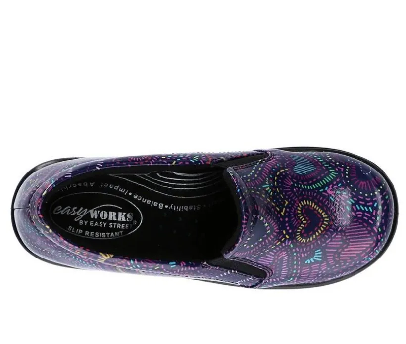 Women's Easy Works by Easy Street Leeza Purple Hearts Slip-Resistant Clogs