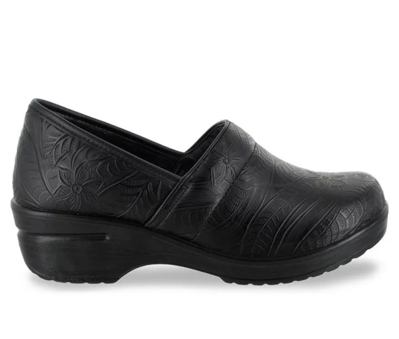 Women's Easy Works by Easy Street Leeza Navy Paisley Slip-Resistant Clogs