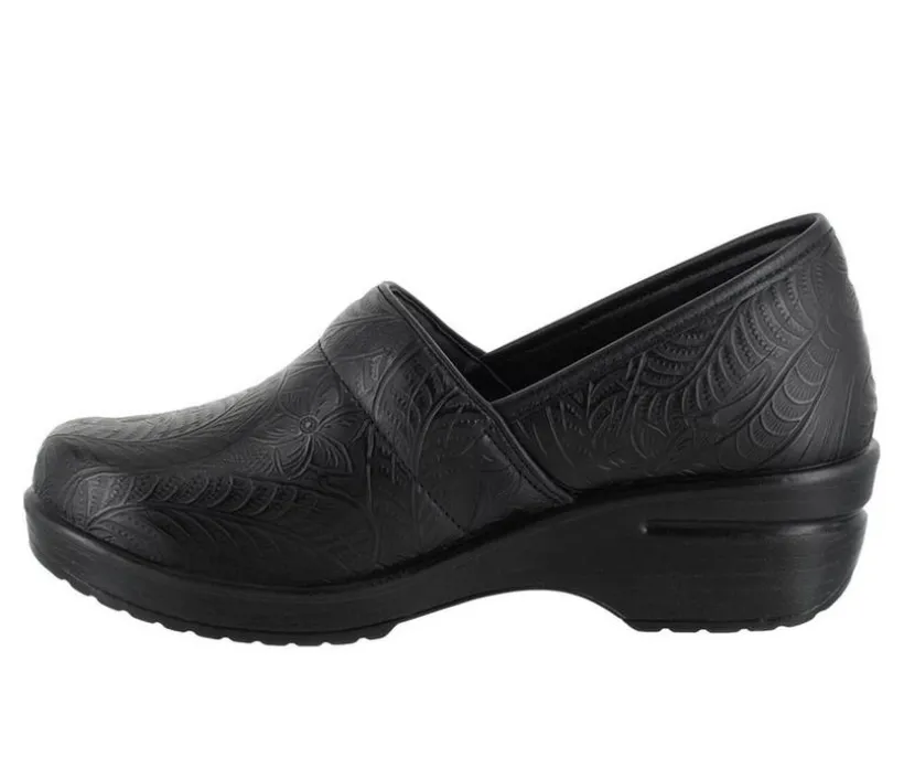 Women's Easy Works by Easy Street Leeza Navy Paisley Slip-Resistant Clogs