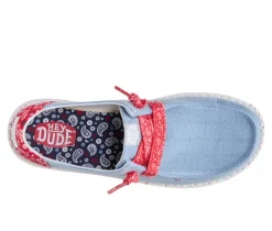 Women's HEYDUDE Wendy Americana Paisley Faded Denim Boat Shoes